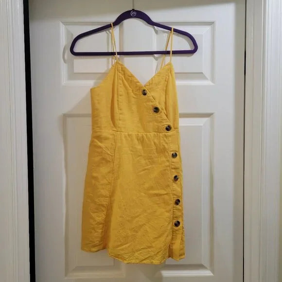 American Eagle Yellow Mini Dress With Button Details Size S Petite - Picture 1 of 3